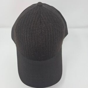 HYP Baseball Cap 59cm Mixed Media Knit Plaid Adjustable Strap Brown Hat NEW